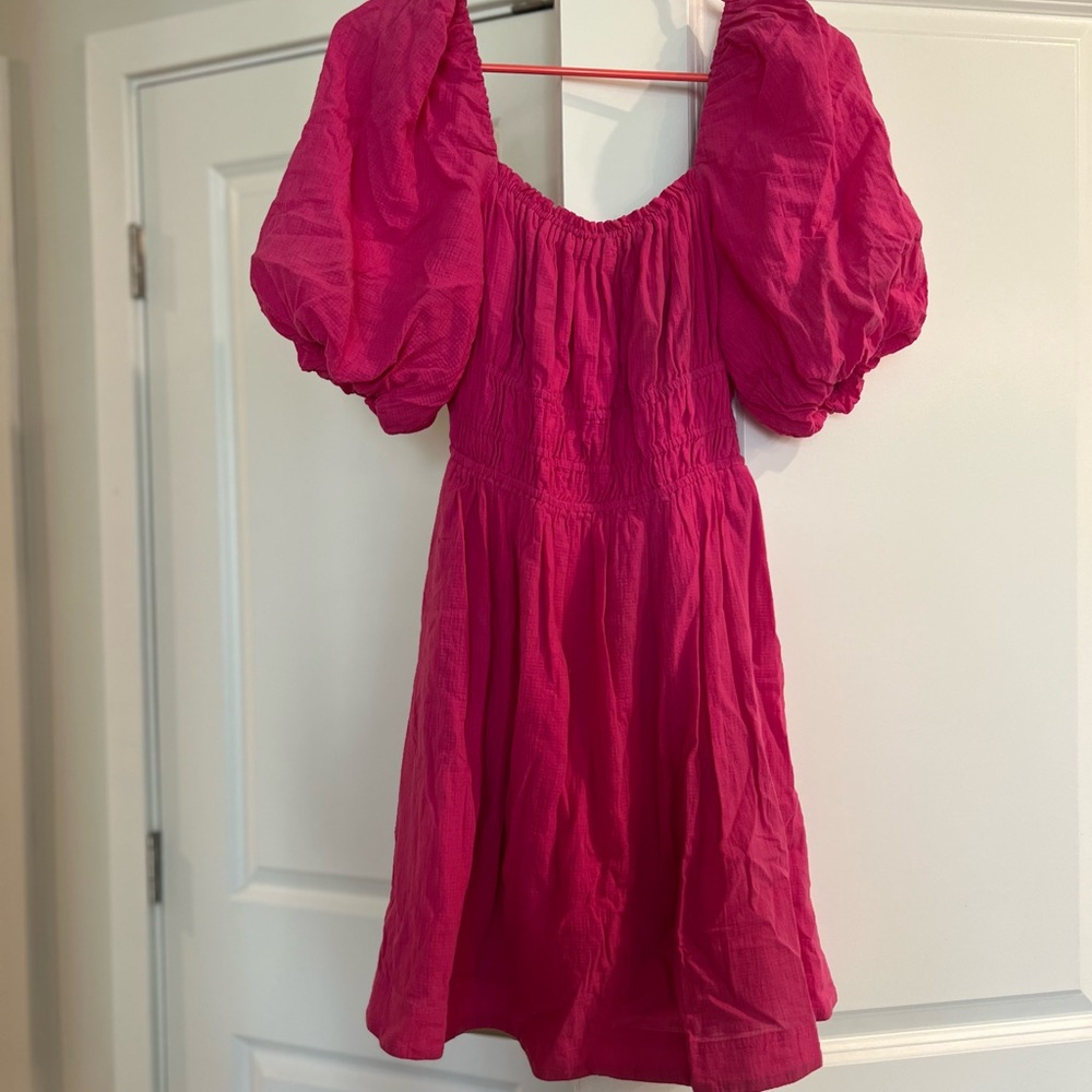 Maeve Bright Fuchsia Puff Sleeve Mini Dress